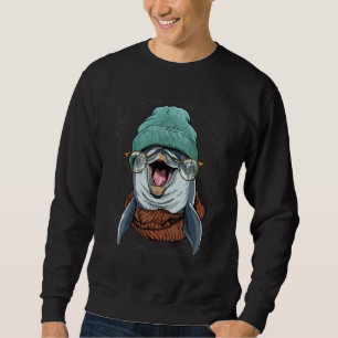 Sweatshirt Cool Hipster Dauphin animal porter des lunettes Do