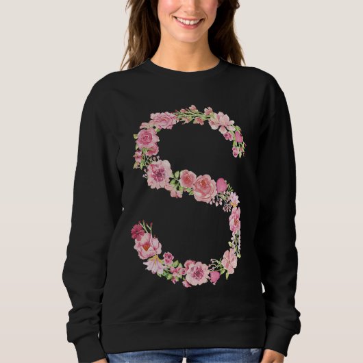 Sweatshirt Cool Initial Alphabet Monogram Flowers Floral Let (Devant)