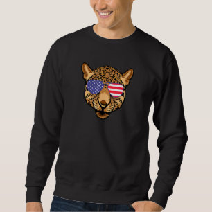 Sweatshirt Cool Jaguar Portant un drapeau américain Lunettes 