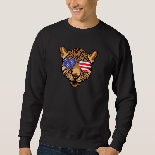 Sweatshirt Cool Jaguar Portant un drapeau américain Lunettes  (Devant)