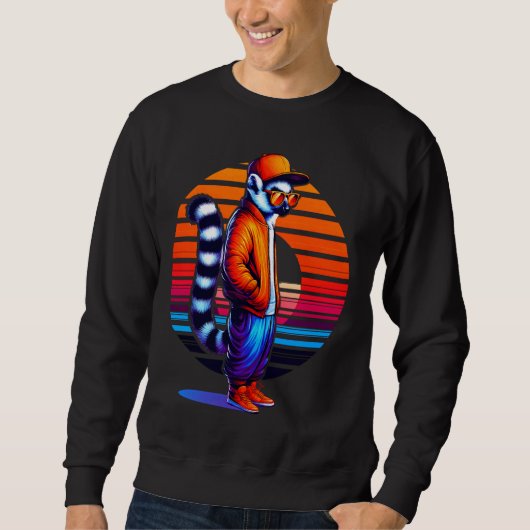 Sweatshirt Cool Lemur Style urbain moderne Sunset Art rétro (Devant)