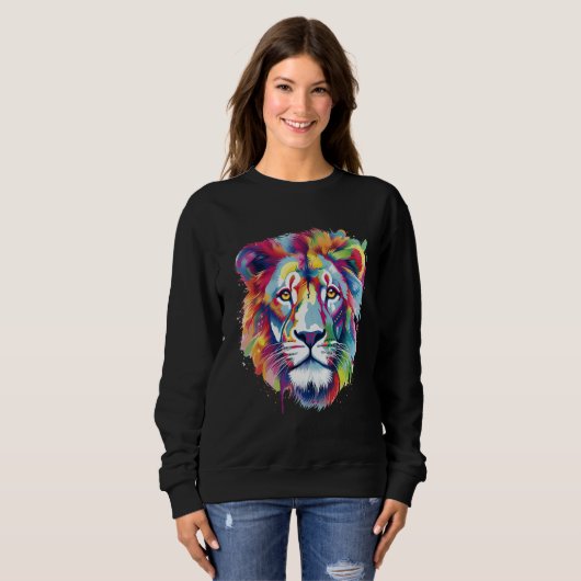 Sweatshirt Cool Lion Head with Bright Colorful (Devant entier)