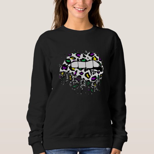 Sweatshirt Cool Lips Bite Kiss Me Empreinte de léopard Cheeta (Devant)