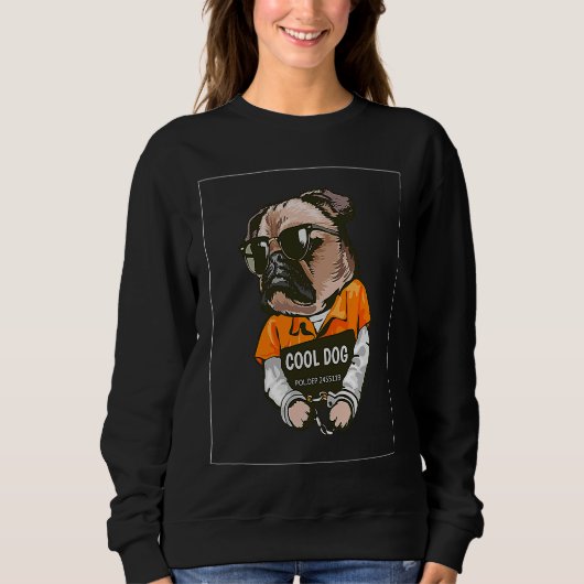 Sweatshirt Cool Pug Pug with Glasses and Handcuffs (Devant)