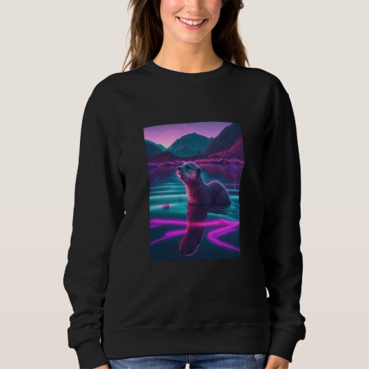Sweatshirt Cool Sea Otter Synthwave Wandering Otter 2 (Devant)