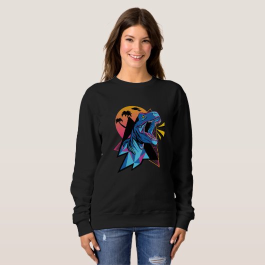 Sweatshirt Cool Synthwave Vaporwave Aesthétique Trex Dinosaur (Devant entier)