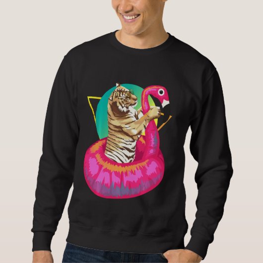 Sweatshirt Cool unique Tiger Chilling dans le Flamant rose fl (Devant)