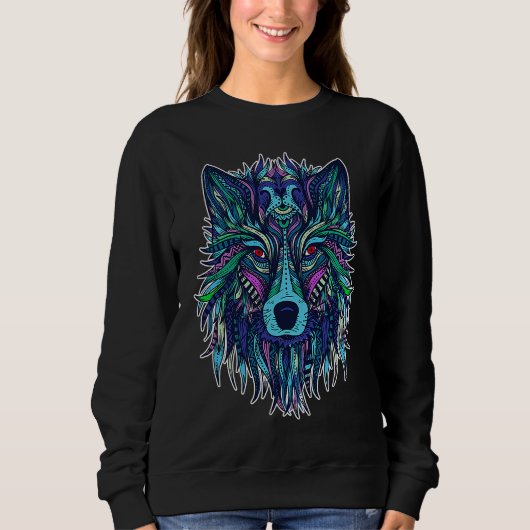 Sweatshirt COOL WOLF  for wolves  TRIBAL PATTERN (Devant)