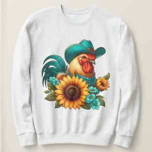 Sweatshirt Coq avec Casquette Turquoise et tournesols
