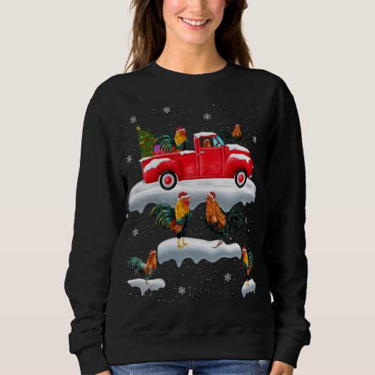 Sweatshirt Coq Conduite de Noël Arbre rouge Coq de camion C (Devant)