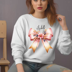 Sweatshirt Coquette Aesthétique Pink Bow Nom personnalisé Swe
