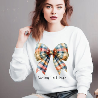 Sweatshirt Coquette Aesthétique Plaid Bow Nom personnalisé