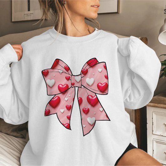 Sweatshirt Coquette Bow Coeur Rouge Motif Saint Valentin