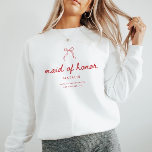 Sweatshirt Coquette Bow Script Maid of Honor Bachelorette