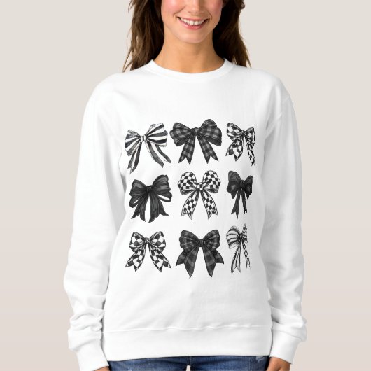 Sweatshirt Coquette Halloween noir et blanc Bow Graphisme (Devant)
