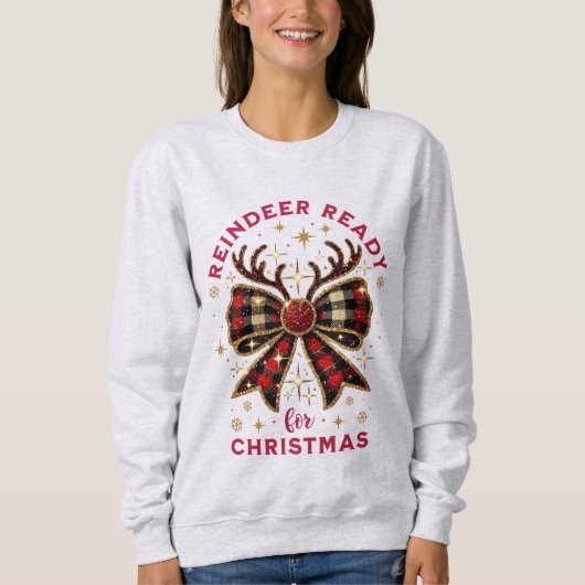 Sweatshirt Coquette Noël Plaid Reinder Ready Bow (Devant)