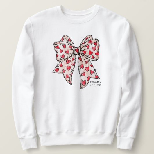 Sweatshirt Coquette Whimsical Coeur Bow Rouge et Blanc (Design devant)