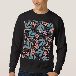 Sweatshirt Coral Blue Floral Dark Print
