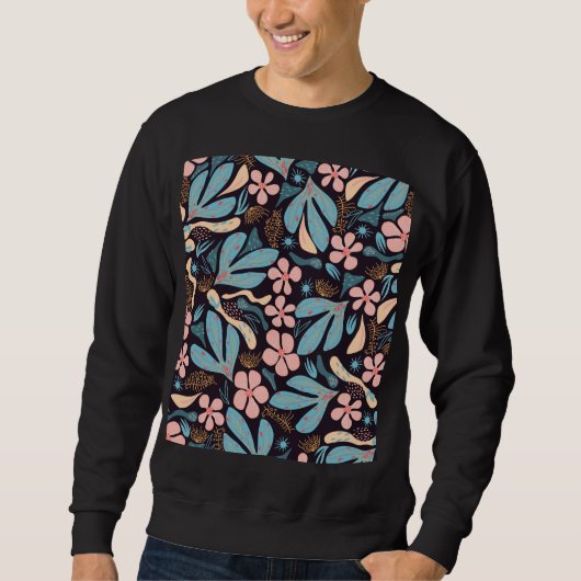 Sweatshirt Coral Blue Floral Dark Print (Devant)