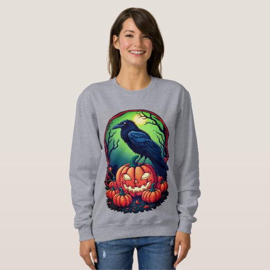 Sweatshirt Corbeau d'Halloween dans un Patch Citrouille (Devant entier)
