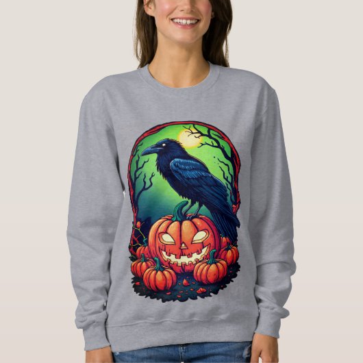 Sweatshirt Corbeau d'Halloween dans un Patch Citrouille (Devant)