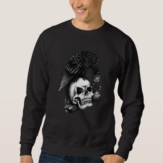 SWEATSHIRT CORBEAU ET SQUELETTE DRÔLES CORBEAU MANGEANT UN Œ (Devant)