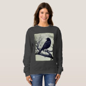 Sweatshirt Corbeau perché sur des branches nues d'hiver (Devant entier)
