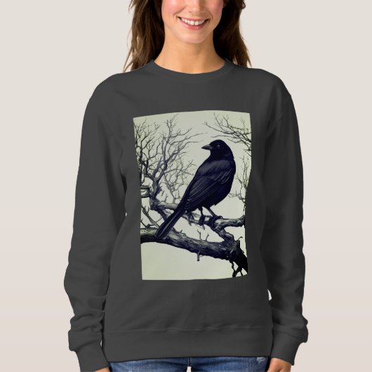 Sweatshirt Corbeau perché sur des branches nues d'hiver (Devant)