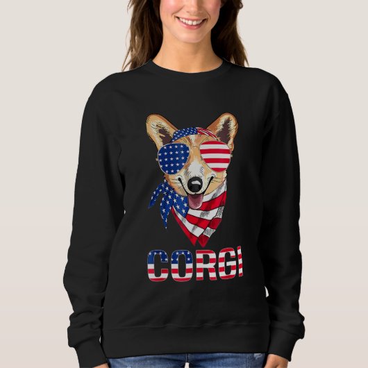 Sweatshirt Corgi Chien Lunettes de soleil Drapeau américain 4 (Devant)