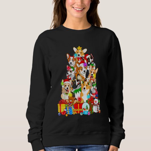 Sweatshirt Corgi Christmas Tree Lights Chien Chien Chien Chie (Devant)