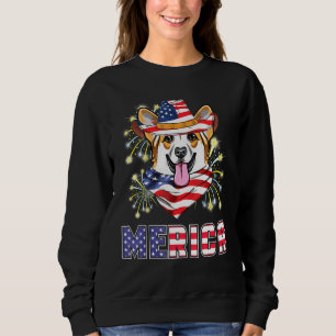 Sweatshirt Corgi Dog Us Drapeau Casquette Feu d'artifice Meri