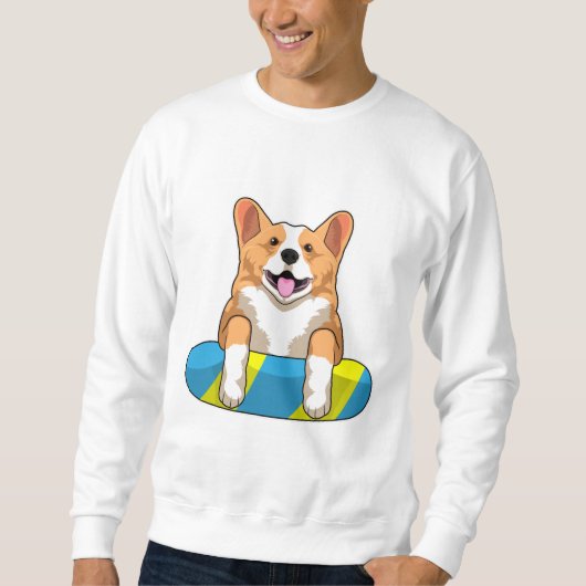 Sweatshirt Corgi gallois à la nage avec planche (Devant)