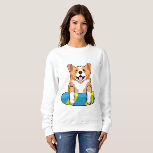 Sweatshirt Corgi gallois à la nage avec planche (Devant entier)
