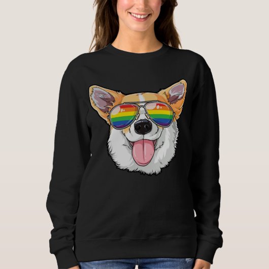 Sweatshirt Corgi Gay Pride LGBT Rainbow Flag Sunglasses LGBTQ (Devant)
