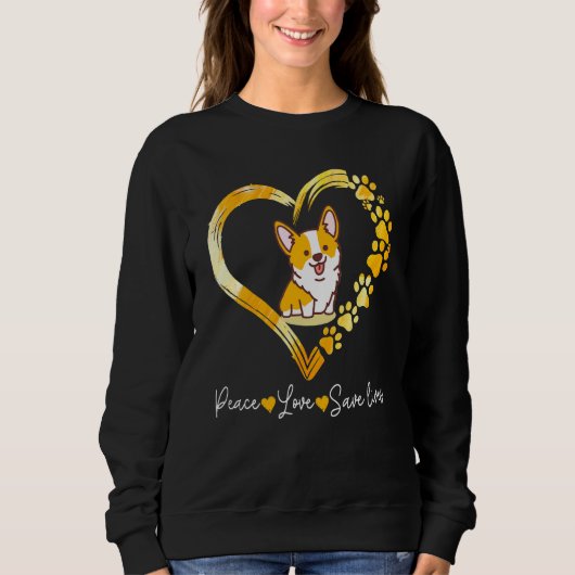 Sweatshirt Corgi Mignons Avec Coeur Sauver Des Vies (Devant)