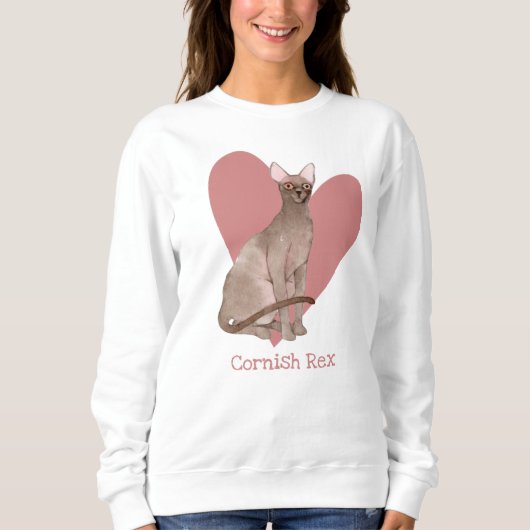 Sweatshirt Cornouailles Rex Chat Aquarelle Kitty Coeur rose (Devant)