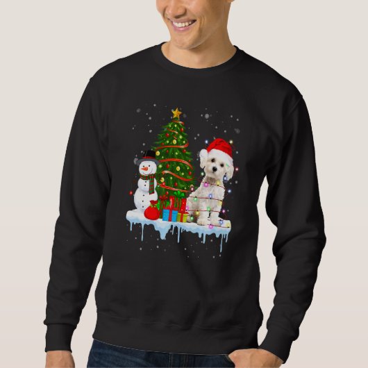 Sweatshirt Costume Chien Maltais Père Noël Éclairage Casquett (Devant)