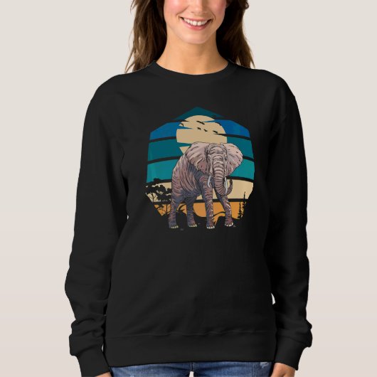 Sweatshirt Coucher de soleil d'éléphant vintage Afrique Inde  (Devant)