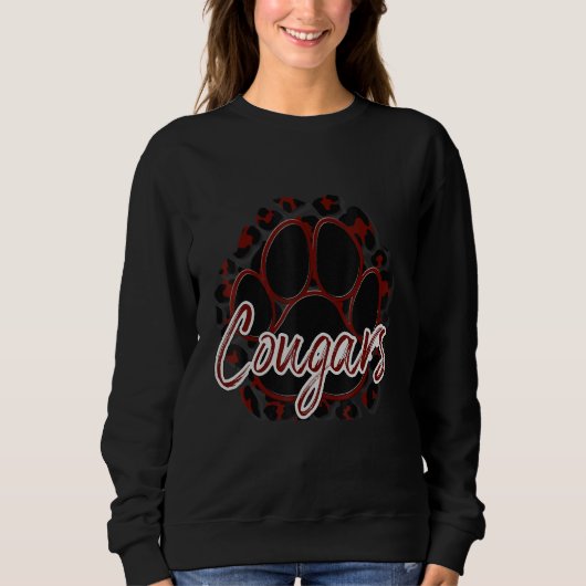 Sweatshirt Cougar Maroon Black Cheetah School Sports Fan Team (Devant)