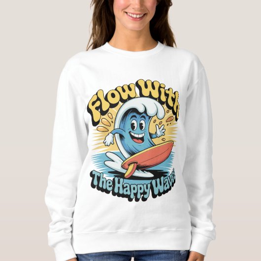 Sweatshirt Couler Avec Les Vagues Heureuses Rétro Surf Vibes (Devant)