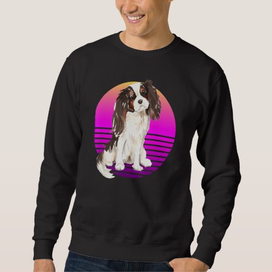 Sweatshirt Couleur Tri Cavalier King Spaniel Pup Retro Col (Devant)
