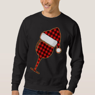 Sweatshirt Coupe de vin rouge plaid et chapeau de Noël