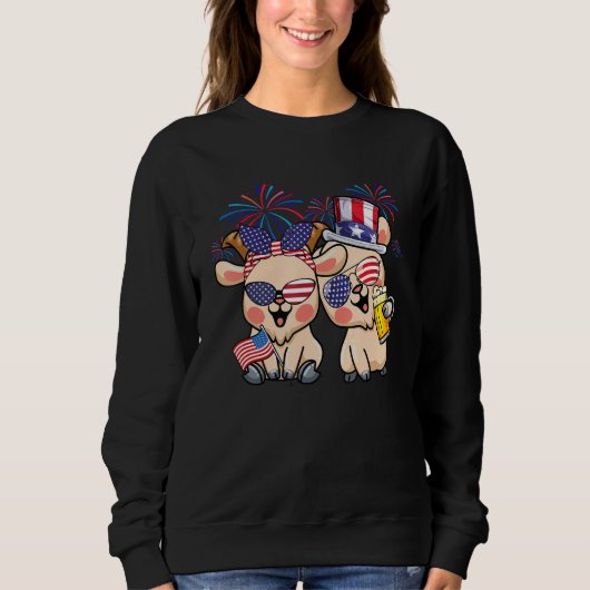 Sweatshirt Couple Cute Goats Sunglasses 4th Of July Drinking  (Devant)