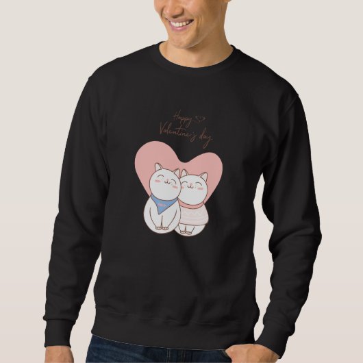 Sweatshirt Couple of cute cats with heart love Happy Valentin (Devant)