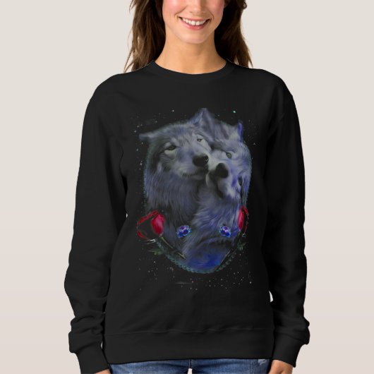 Sweatshirt Couple Wolf - Rose Flower (Devant)