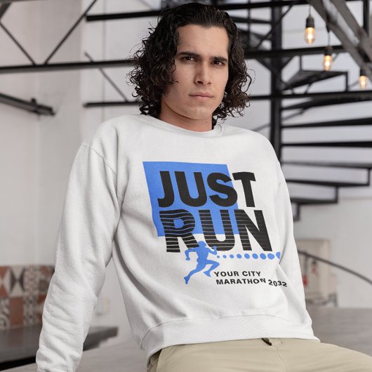 Sweatshirt Courez juste Marathon Coureur Date Bleu Blanc