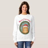 Sweatshirt Couronne de Noël avec un chat mignon (Devant entier)