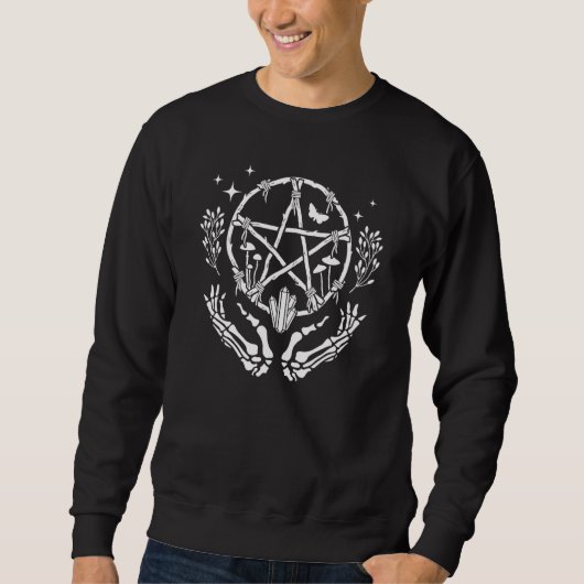 Sweatshirt Couronne de pentacle avec cristaux et mains de squ (Devant)