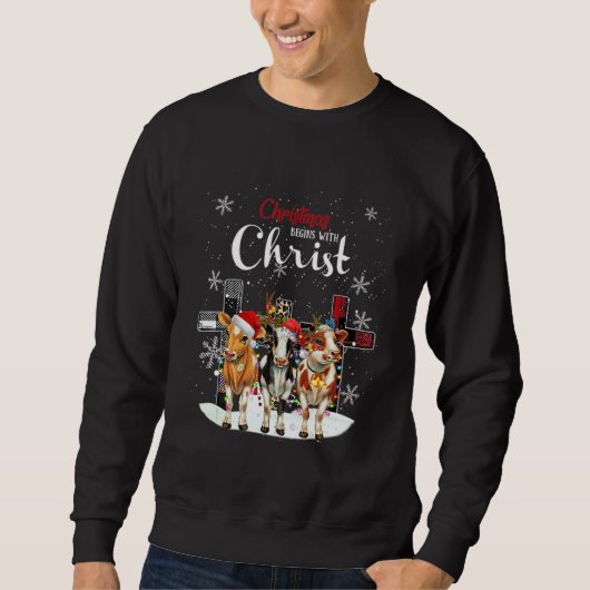 Sweatshirt Cow Christmas Begins With Christ Cow  Christmas (Devant)