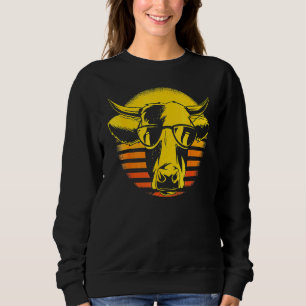 Sweatshirt Cow Cow Tête Retro Lunettes de soleil Fermier